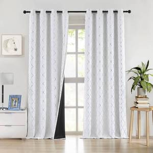 lot 19433 image: ZJDECOR Full Blackout Grommet Curtains for Bedroom 90 Inches Long,Silver Geo Pattern on White Light Blocking Drapes,Triple Weave Fabric,Moroccan Window Treatment,WhiteSilver,52in Wx90 L(Pack of 2)