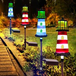 lot 19442 image: BEIDOULU Solar Powered Waterproof Garden Lights 4 Pack � Lighthouse Design for Outdoor Garden Lighting, Backyard Decorations and DIY Backyard Patio, Must-Have for Patio Lovers
