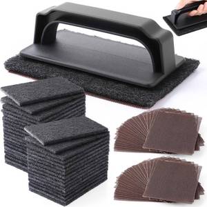 lot 19449 image: Reallnaive 93 Pcs Griddle Cleaning Kit Screen Holder Grill Screens Cleaning Pads Heavy Duty Abrasive Mesh Pads for Flat Tops, Cast Iron, Stainless Steel Griddle Cleaner Accessories Bundle (Black)