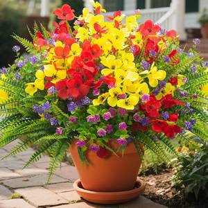 lot 19452 image: AITISOR 20 Packs Artificial Flowers Outdoor, Faux Plants UV Resistant Plastic Greenery for Hanging Planter Porch Window Home Wedding Spring Summer Decor
