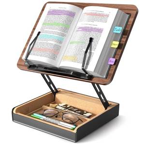 lot 19454 image: HUMANCOZY Book Stand with Storage, Book Holder for Reading Hands Free, Wooden Cookbook Stand for Kitchen Counter, Adjustable Reading Stand for Desk, Recipe Stand, Book Prop for Book Lovers