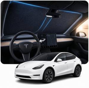lot 19459 image: 2026 Upgraded DooGooCoo Windshield Sun Shade for Tesla Model Y and Model 3 Cooling Ice-Crystal, 100percent Sun Block Sunshade for Car Windshield for Tesla Model 3 Sunshade Model Y Sunshade 2017-2026.
