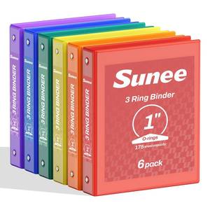 lot 19466 image: SUNEE 1 Inch Binders 3 Ring 6 Pack, Clear View Three Ring Binders PVC-Free (Fit 8.5x11 Inches) for School Binder or Office Binder Supplies, Classic 6 Colors