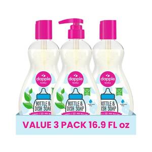 lot 19478 image: Dapple Baby Fragrance Free Bottle and Dish Soap - (3 Pack) 16.9 fl oz - Cleans Baby Bottles, Sippy Cups, Pacifiers, Breast Pumps, and More - Gently Removes Milk Film and Odors - Includes 1 Pump