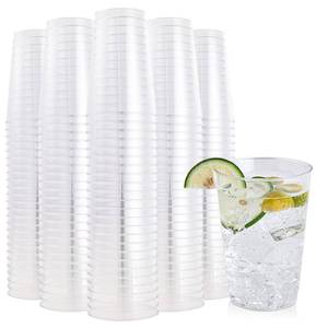 lot 19483 image: FOCUSLINE 200 Pack 12 oz Clear Plastic Cups, Disposable Cups Reusable Plastic Tumblers, Heavy-duty 12 Ounce Clear Cups Tumblers for Party, Thanksgiving, Halloween, Christmas