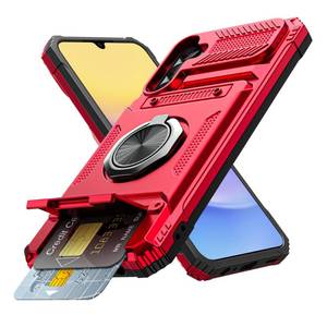 lot 20202 image: Vofolen for Samsung Galaxy A15 5G Phone Case with Card Holder Store 2 Cards  360° Rotated Ring Holder Kickstand Heavy Duty Shockproof Wallet Phone Case for Samsung Galaxy A15 5G, Red