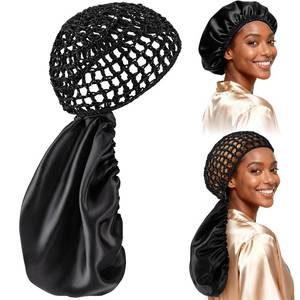 lot 20205 image: 2 In 1 Wrap Cap Bonnet, Reversible Curly Hair Bonnet for Sleeping, Silk Press and Braid Protection, Adjustable Double Layer Hair Wrap CapandNet, Elastic Hairsaver Wrap Caps for Natural, Braided Locs-Black