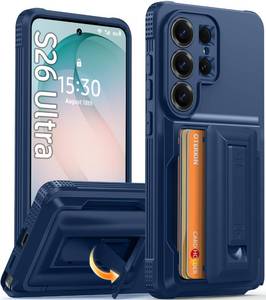 lot 20211 image: Oterkin for Samsung Galaxy S26 Ultra Wallet Case 4-5 Card Holder Kickstand RFID Blocking Full Camera Protection Military Grade Protection Shockproof Rugged Phone Case for S26 Ultra, Blue