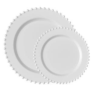 lot 20225 image: PLASTICPRO 32 Piece Combo Plastic Dinner Plates Disposable Plastic Fancy Heavy Duty Party Dishes 7 inch and 10 inch, White Beaded