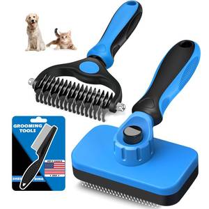 lot 20253 image: 3PCS Self Cleaning Slicker Brush and Pet Grooming Rake and Flea Comb for Dogs, Cats and Horses  Skin Friendly Deshedding Grooming Tool and Double-Sided Dematting Comb  Premium Pet Supplies
