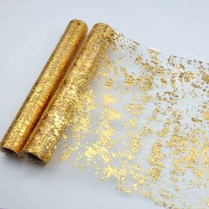 lot 20258 image: Snowkingdom 2 Pieces Gold Table Runner, Sequin Glitter Foil Metallic Thin Mesh Runner Roll 11inx108in, Gold Table Decorations for Event Party, Wedding, Birthday Party, Christmas