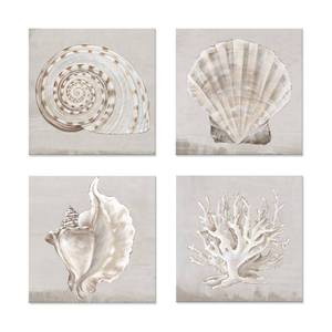 lot 20282 image: JAPO ART White Sea Shells Pictures Coral Wall Decor Beach Canvas Wall Art Vintage Seashell Giclee Print on Canvas Coastal Artwork Framed for Living Room Bedroom Walls 12x12Inchx4pcs