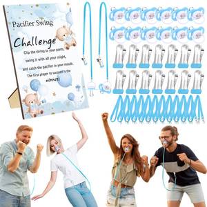 lot 20284 image: Geelin 12 Sets Swing Pacifier Baby Shower Games Funny Gender Reveal Games, Include 1 Wooden Sign and 12 Plastic Pacifiers for Bridal Baby Shower Gender Reveal Party Women Men (Bear,Blue)