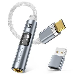 lot 20292 image: USB C to 3.5mm Audio Adapter with Dual Chip CX31993 MAX97220 DAC and HiFi Amplifier, 8-Strand 4N Single Crystal Silver-Plated Copper Cable,USBC to Headphones Aux Dongle for Android iPhone 1716 PC Mac