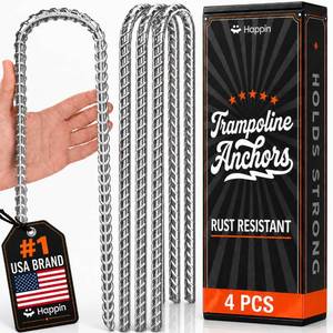 lot 20295 image: Happin� 12 Inch Trampoline Anchors, Trampoline Stakes, Ground Stakes Heavy Duty, Ground Anchors Screw in, Trampolines Accessories, Tent Anchors, Yard Spikes, Galvanized Steel (4 Pack, Silver)