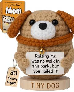 lot 20312 image: Funny Birthday Gift for Mom from Daughter - Tiny Dog Crochet with Sassy 30 Signs - Cool Mom Birthday Present Idea  Funny Mothers Day Cards  Positive Crochet Animals for Cool Parents from Kids(Arms Broken)