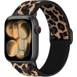 lot 20317 image: Ynitec Leopard Stretchy Band for Apple Watch 44mm 45mm 46mm 49mm 42mm, Sport Nylon AnkleArmWrist Strap for iWatch Series 11-1, SEUltra 3 2 1, Adjustable Replacement Bands for Women Men, Cheetah
