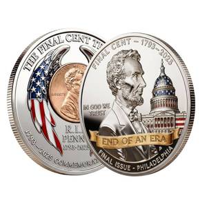 lot 20318 image: MIRJXB Final Cent Tribute Coin, 2 Pcs Last Penny Coin Collection for Historical Commemoration, 3D Engraved Coins for Display and Gifting