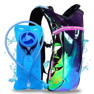 lot 20338 image: SOJOURNER Rave Hydration Pack Backpack - 2L Water Bladder Included for Festivals, Raves, Hiking, Biking, Climbing, Running (Laser Green Purple)