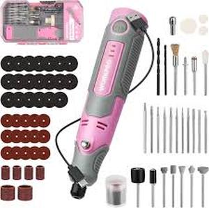 lot 6239 image: WORKPRO 3.6V Mini Electric Rotary Tool Set - Pink 69-Piece case missing latch