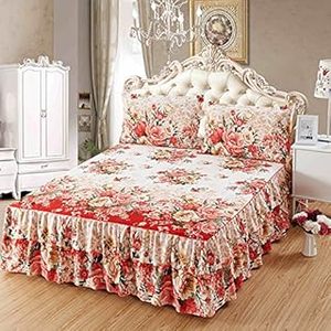 lot 20281 image: Zhiyuan 2 Layers Ruffled Bed Sheet Skirt Brushed Microfiber Bedspread with 2 Pillow Shams, King, Beige