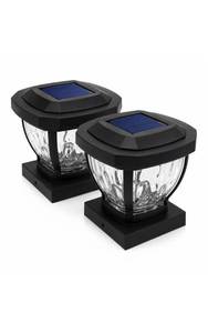 lot 1843 image: Home Zone Security Solar Post Cap Lights - Decorative Glass LED Outdoor Fits 3.5 x 3.5 in. Post Lights, Black (2-Pack)