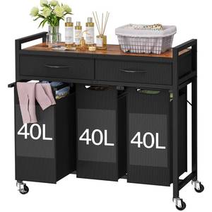 lot 1847 image: Laundry Sorter 3 Section, 120 L Laundry Hamper with 2 Drawers & 2-tone Top Panel, Rolling Laundry Basket Organizer with Pull-Out Removable Oxford Fabric Bags for Laundry Room Organization UNZYL006BVV3