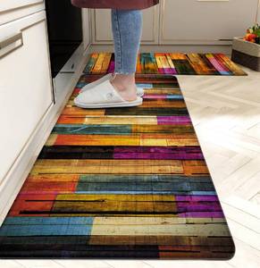 lot 1882 image: Kitchen Mats for Floor Colorful kitchen rugs Cool Wooden Abstract Anti Fatigue Kitchen Mats Waterproof Floor Mats Cushioned Non-Skid Standing Mats for Laundry, Sink, Set of 2,17.3 x 2817.3 x 47 Inch