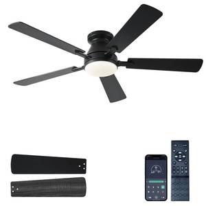 lot 1886 image: Ayaoty 54 inch Ceiling Fans with Lights and Remote, Low Profile Ceiling Fan with Light, Flush Mount, Reversible, 3CCT, Dimmable, Noiseless, Black Ceiling Fan for Bedroom, IndoorOutdoor Use