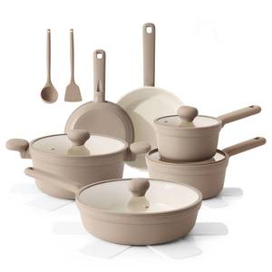 lot 1813 image: SENSARTE Ceramic Nonstick Pots and Pans Set 17pcs, Healthy Induction Cookware Set, Nontoxic Kitchen Cooking Set with Skillets & Saucepans, Stay-cool Handles, PFAS PTFE PFOA PFOS Free,Taupe