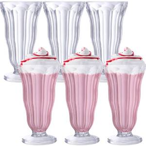 lot 1815 image: Mifoci 6 Pcs Milkshake Glasses 16 oz Old Fashioned Soda Glasses Footed Ice Cream Cups Clear Thick Plastic Fountain Cups for Juice Sundae Milk Tropical Drinks Party