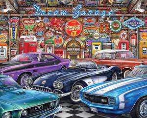 lot 1917 image: Springbok - Dream Garage - 1000 Piece Jigsaw Puzzle with classic muscle cars