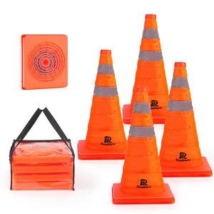 lot 1925 image: RoadHero 18 Inch 4 Pack Collapsible Traffic Safety Cones, Multi Purpose Pop-up Cones with Reflective Collar for Road Safety, Orange Cones for Driving Training, Parking Lots