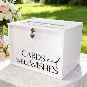 lot 1928 image: SOFARKKT Large Wedding Card Box with Lock & Slot, Elegant White Wedding Card Boxes for Reception Money Gift Envelope Cards, DIY Gift Cards Box for Party Engagement Baby Bridal Shower Table Decor
