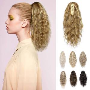 lot 2012 image: REECHO Ponytail Extension, 14 Inch Curly Claw Pony Tails Hair Extensions Clip in Ponytail Hair Extensions Natural Synthetic Hairpiece for Women Everyday Wear - Medium Blonde with Highlights