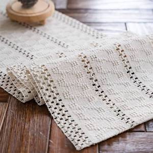 lot 2025 image: Alynsehom Macrame Burlap Table Runner Cream Beige Boho Table Runners Rustic Farmhouse Table Runner Hand Woven Cotton Table Runners for Bohemian Kitchen Dining Table(12x71in)