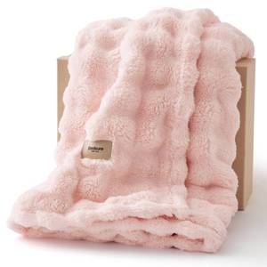 lot 1864 image: Bedsure 3D Fleece Bubble Blankets for Couch - Cute Pink Throw Blanket for Sofa Bedroom Decor - Luxury Soft Cozy Pink Birthday Gifts for Women Girls, Lightweight, Light Pink, 50�60