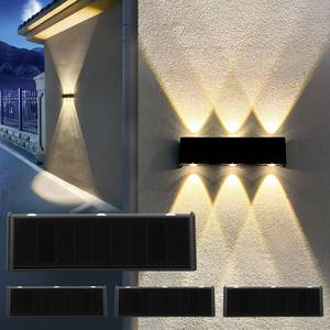 lot 1871 image: Mrzxy Solar Fence Lights 3000K Warm Aluminum Solar Lights Outdoor Waterproof Dusk to Dawn Up Down for Outside, Yard, Porch, House, Wall