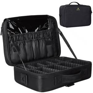 lot 1885 image: Relavel Travel Makeup Train Case Makeup Cosmetic Case Organizer Portable Artist Storage Bag with Adjustable Dividers for Cosmetics Makeup Brushes Toiletry (medium black)