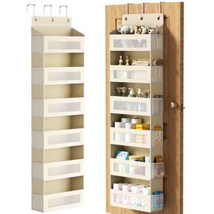 lot 1891 image: Over The Door Organizer with 6 Large Pockets, Over the Door Storage 12 Side Pockets, Hanging Door Organzier 44 lb Load Behind Door Storage Hanging Shelf for Closet Wall Bathroom Nursery, 6-Tier Beige