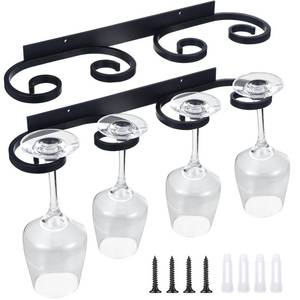 lot 2454 image: Wenqik 2 Pcs Wall Mounted Wine Glass Rack Stemware Glasses Holder Metal Black Wire Wine Cup Hanger Holder for Stemware Storage Organizer Bar Kitchen (15.12 Inch)