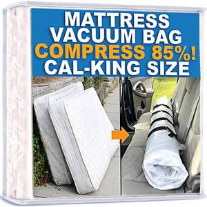 lot 2474 image: Mattress Vacuum Bag for Moving, Vacuum Seal Mattress Bag for Memory Foam or Inner Spring Mattresses, Compression and Storage for Returns, Leakproof Valve and Double Zip Seal (Cal-King)