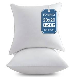 lot 3906 image: FAVRIQ 20 x 20 Pillow Inserts (Set of 2) - 20 Inch Square Interior Couch Throw Pillow with 100% Cotton Cover - Decorative Pillow Insert Pair - White Sofa Pillow