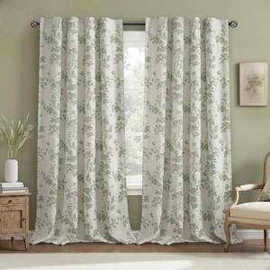 lot 3912 image: XOGUIBO Floral Blackout Curtains Sage Green Printed Curtains Floral Blackout Curtains Farmhouse Boho Cottagecore Spring Curtains for Bedroom Modern Living Room