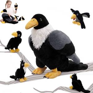 lot 3914 image: MorisMos Crow Raven Stuffed Animals, 26 Mommy Raven Plush with 4 Baby Crow Plush Toys for Kid Girl Boy Bird Lover Christmas Birthday Gift, Realistic Black Bird Decor for Halloween Easter Baby Shower