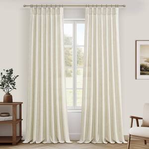 lot 3915 image: Light Filtering Thick Linen Viral Curtains 102 Inches Long for Living Room, Light Cream Pinch Pleat Semi Sheer Privacy Curtain That Let Light in with Hooks Back Tab for SunroomOffice Window Drapes