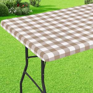 lot 4249 image: misaya Buffalo Rectangle Picnic Tablecloth, 6 Foot Elastic Fitted Vinyl Table Cloth with Flannel Backing, Waterproof Plaid Table Covers for Dining, Camping, Outdoor (Khaki and White, 30 x 72)