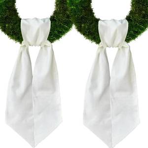 lot 4263 image: 2 Pieces Christmas Wreath Sash for Front Door, White Burlap Sash Wedding Holiday Farmhouse Wreath Accessories for Home Birthday Thanksgiving Day Decorations