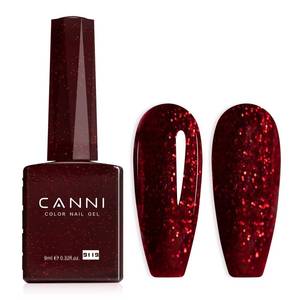 lot 4267 image: CANNI Dark Burgundy Glitter Red Gel Nail Polish, 1Pcs Sparkle Bright Red Gel Polish Color High Gloss Soak Off U V Nail Manicure Salon DIY
