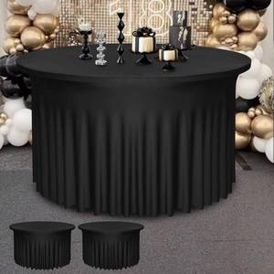 lot 2445 image: Yoquare 2 Pack Black Round Table Skirt, 60 Inch Diameter x 30 Inch Height, Stretch Polyester Spandex Tablecloth for 5ft Round Tables, Stain & Wrinkle Resistant for Wedding, Party, Banquet Decor